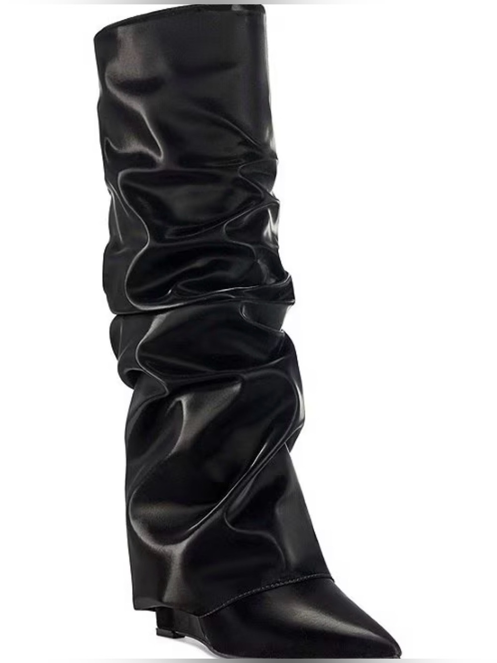 AZALEA WANG ZYLLA FOLDOVER SLOUCH SHAFT POINTED TOE WEDGE TALL
BOOTS NEW 10
